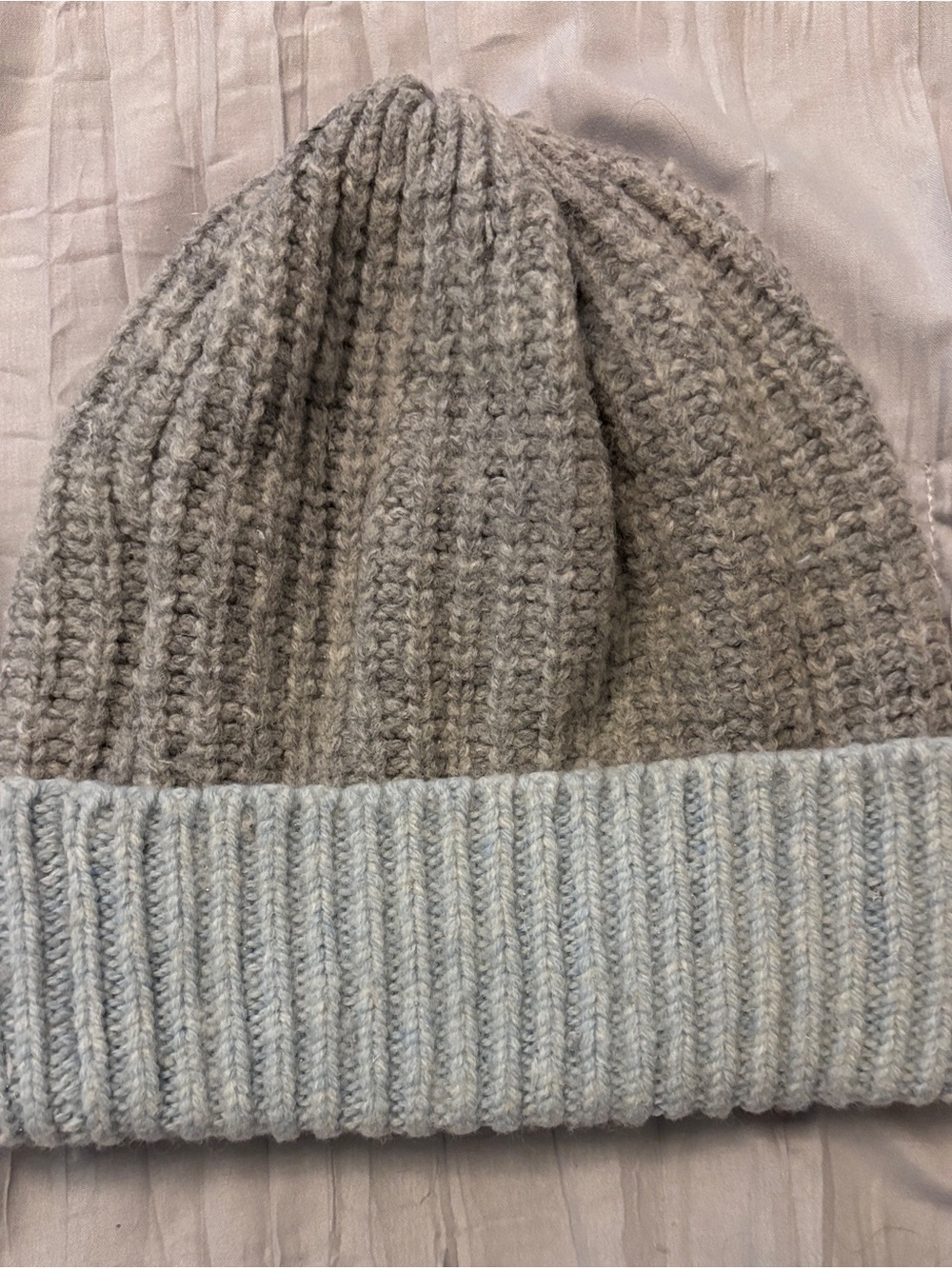 Cozy Two-Tone Knit Beanie - Heather Gray & Baby Blue